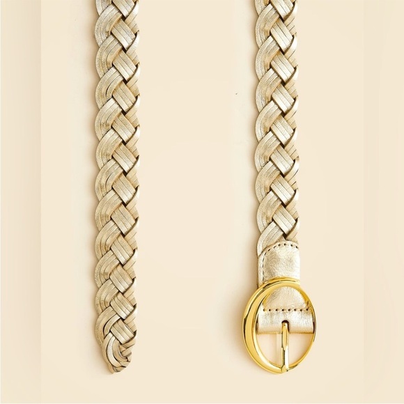 NWT J.Crew Braided Metallic Italian Leather in white gold XS/S - Picture 2 of 10